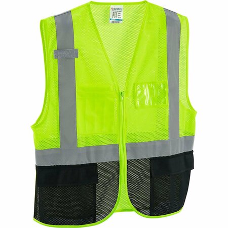 GLOBAL INDUSTRIAL Class 2 Hi-Vis Safety Vest, 3 Pockets, Mesh, Lime/Black, L/XL 641637LL